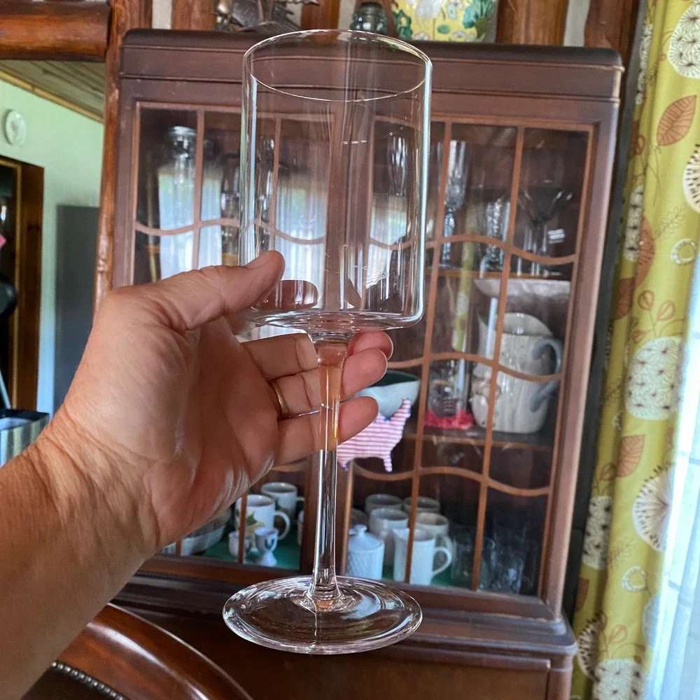 Vintage MCM Style Flat Bottom Cylinder Wine Glasses - Set of 4 Clear Stemware 9
